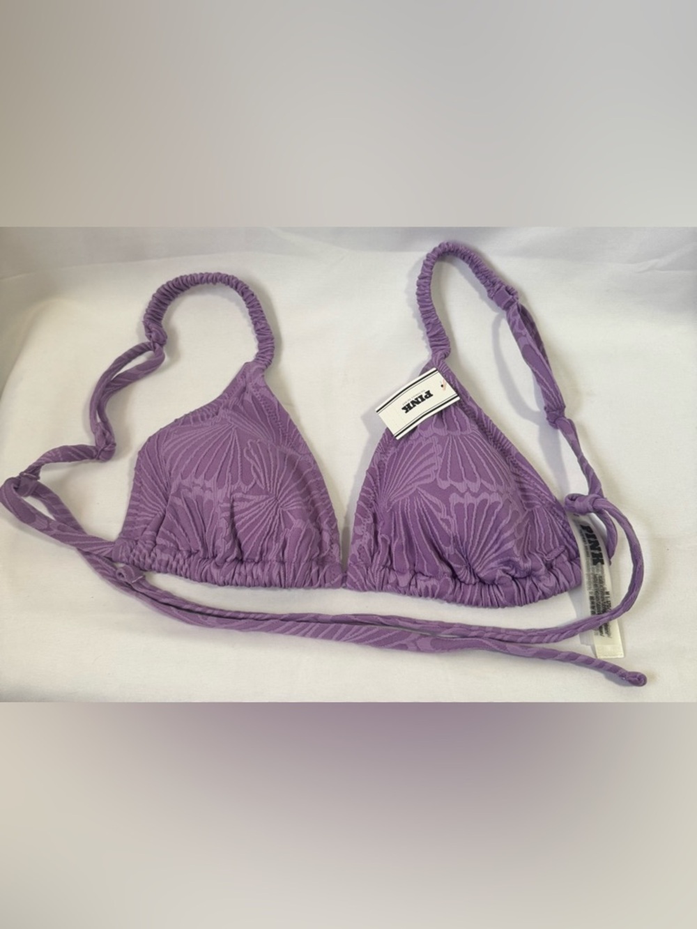 New PINK Victoria's Secret Lilac Ribbed Triangle String Tie Bikini Top size Med